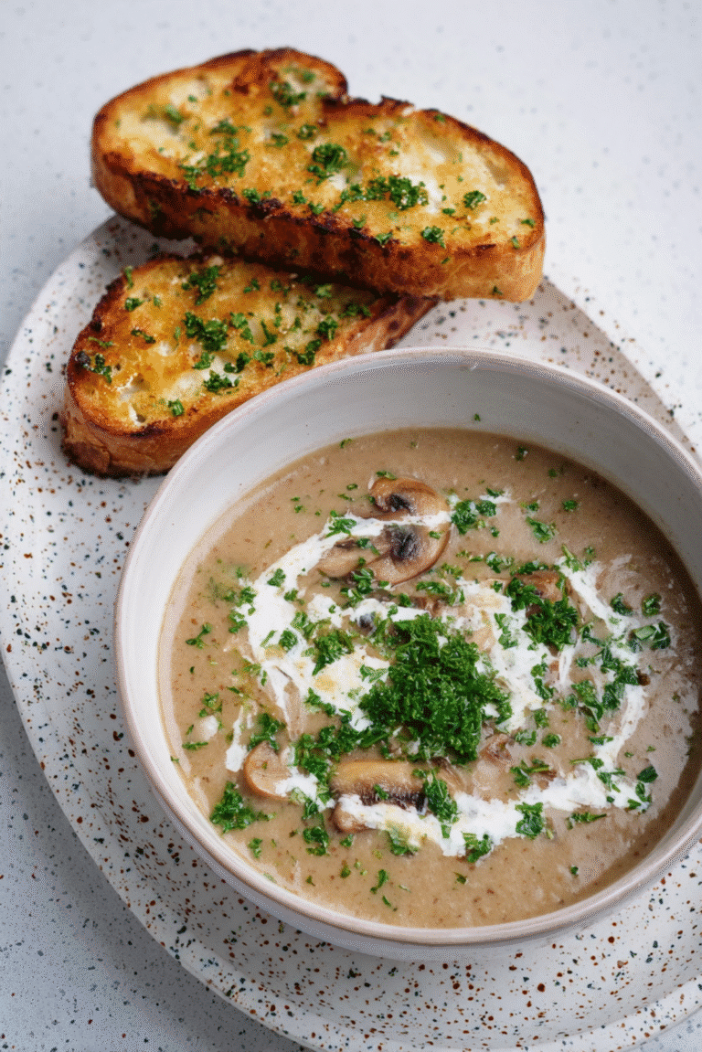 Mushroom Soup with Garlic Confit Toast