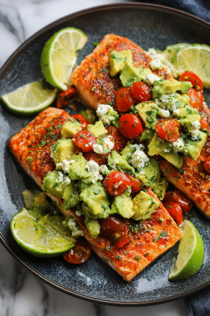 Baked Salmon with Avocado & Feta