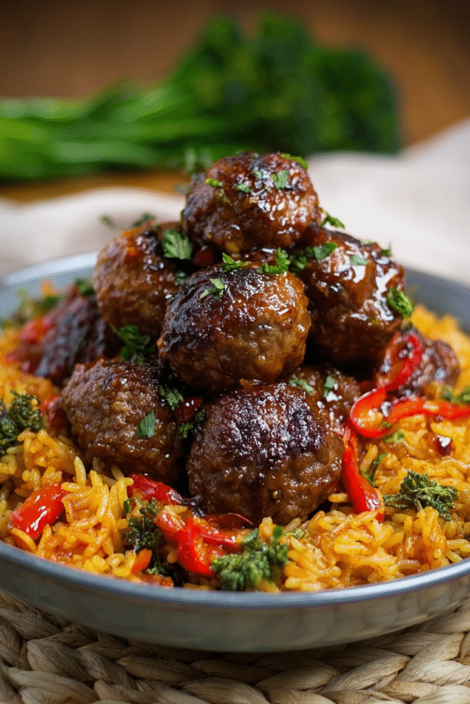 Hot Honey Cajun Meatballs & Broccolini & Cajun Rice