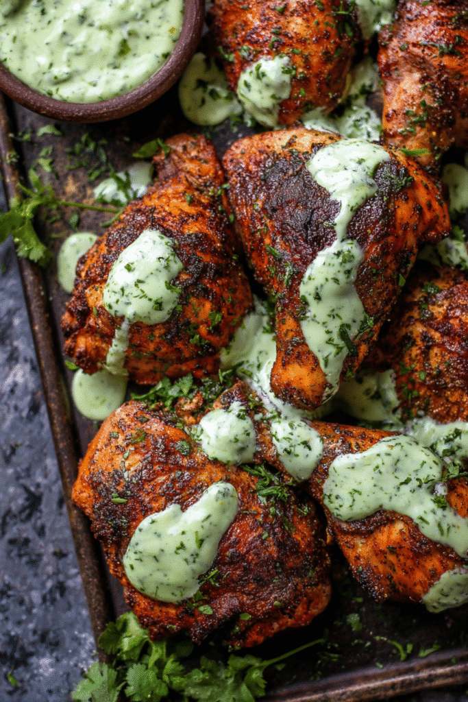 ROASTED PERUVIAN-STYLE CHICKEN with CREAMY GREEN SAUCE
