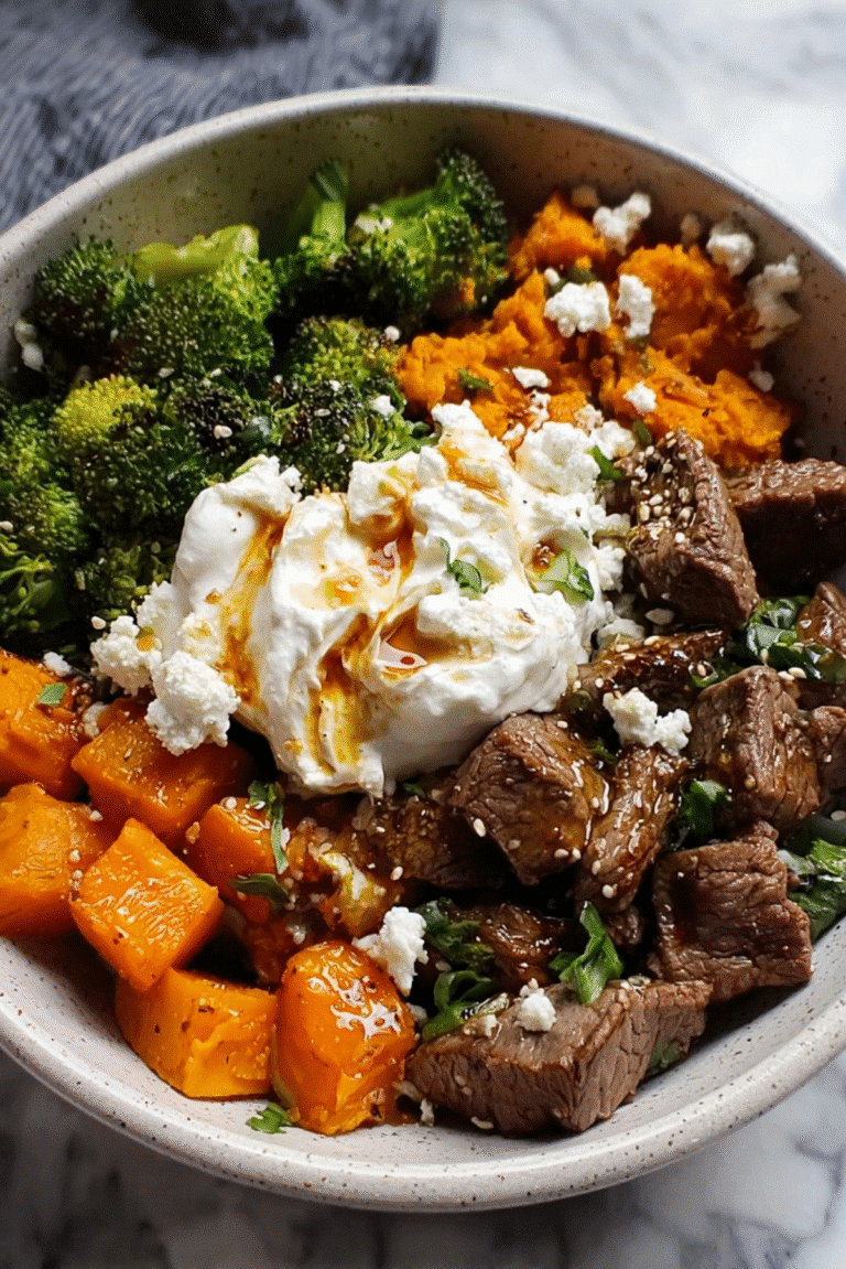 Hot Honey Cottage Cheese Sweet Potato Beef Bowl