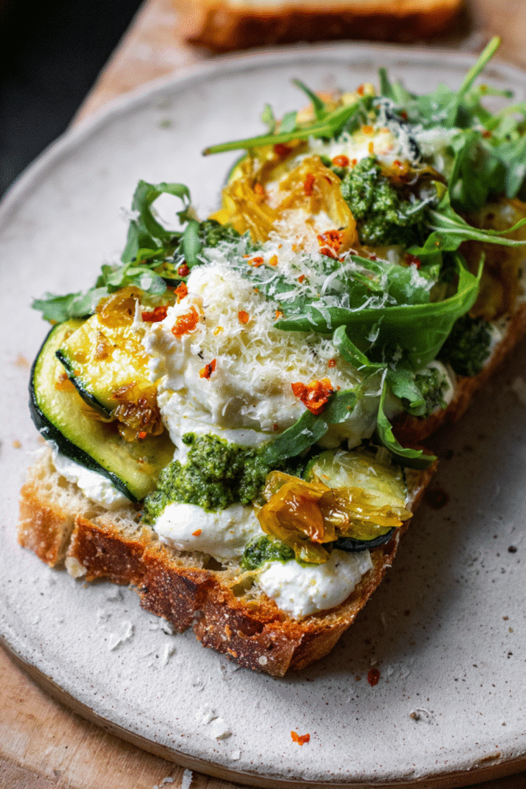 Burrata & Olive Pesto Sandwich with Zucchini Confit