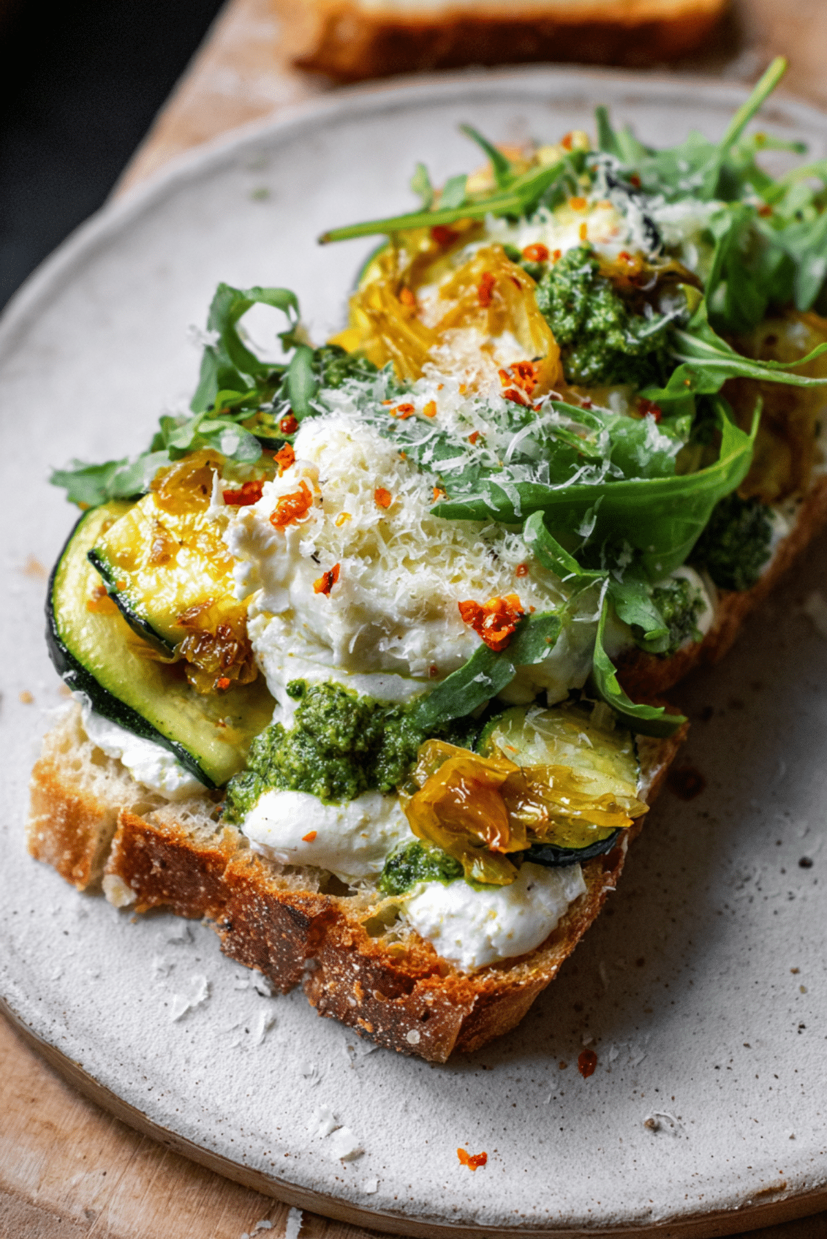 Burrata & Olive Pesto Sandwich with Zucchini Confit