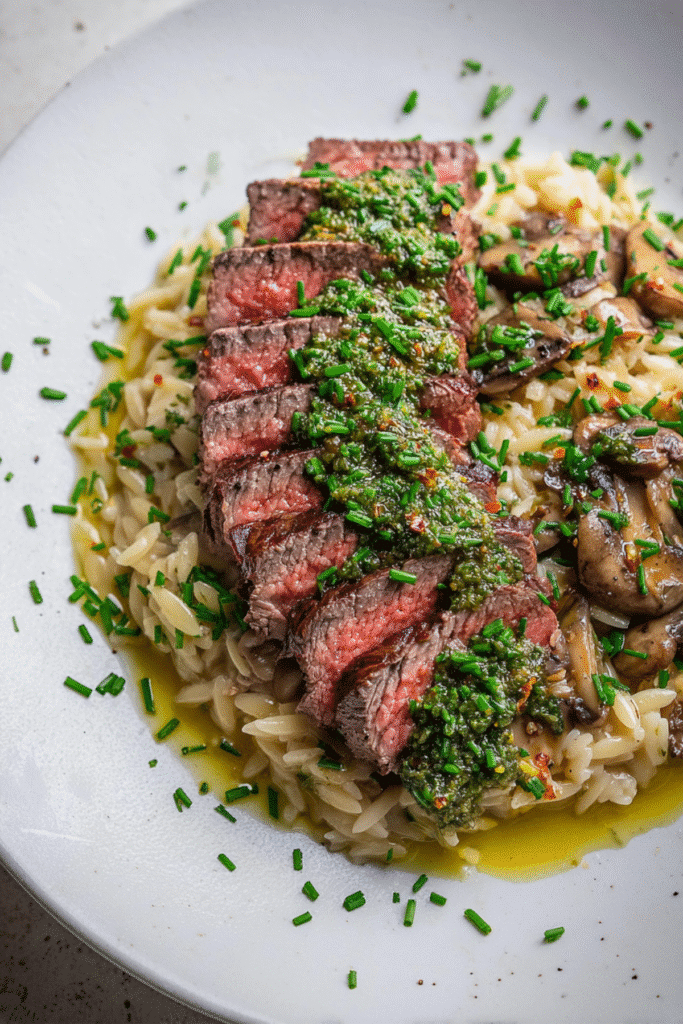Beef Tenderloin Steak with Mushroom Orzo