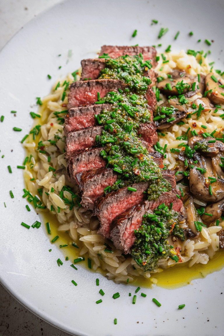 Beef Tenderloin Steak with Mushroom Orzo