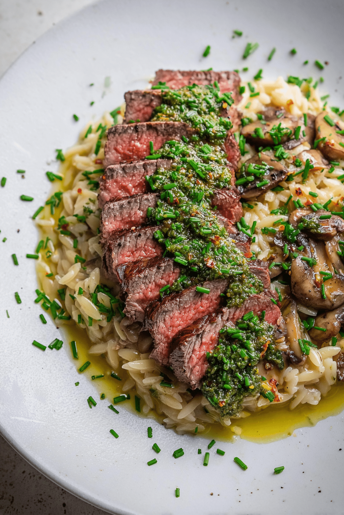 Beef Tenderloin Steak with Mushroom Orzo