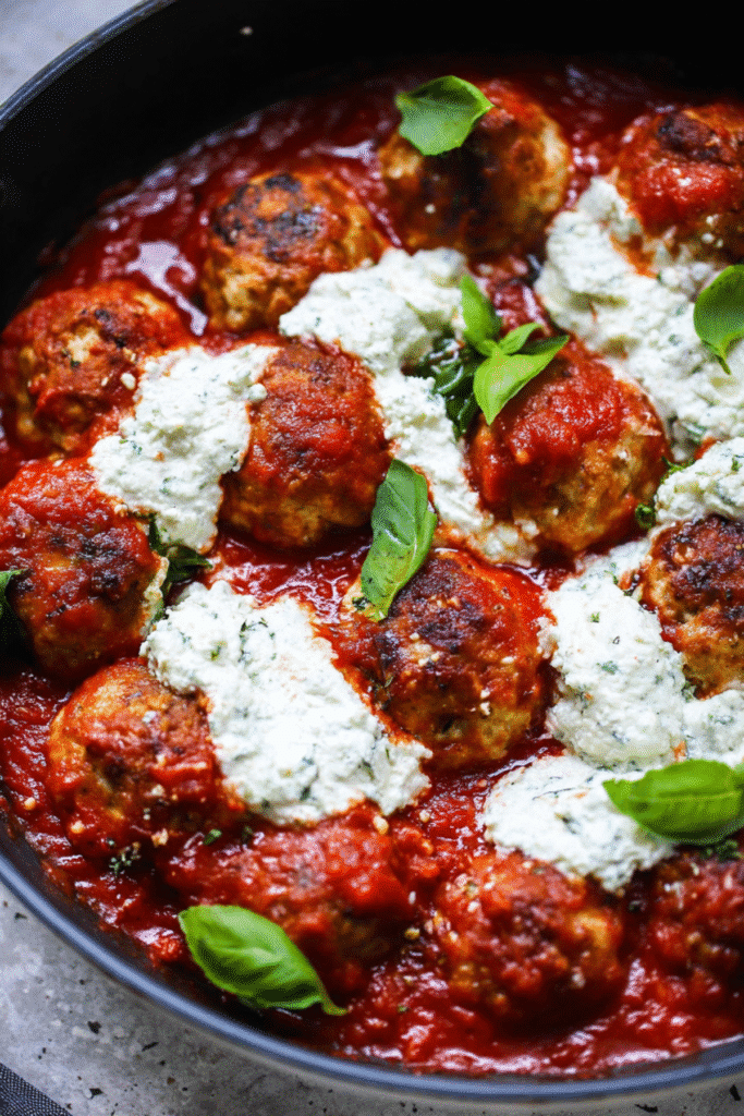 ITALIAN CHICKEN MEATBALLS with HERBED RICOTTA