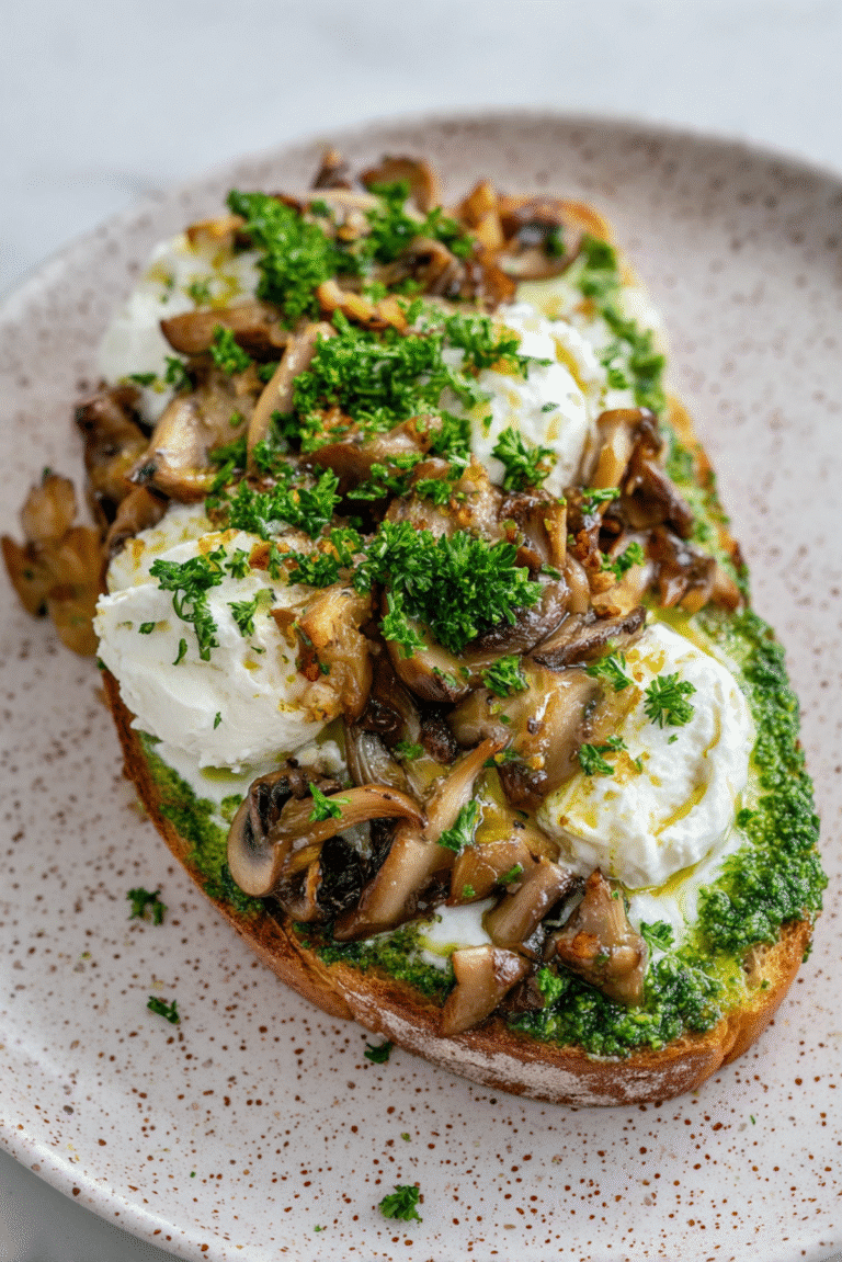 Pesto, Mushrooms & Burrata Toast