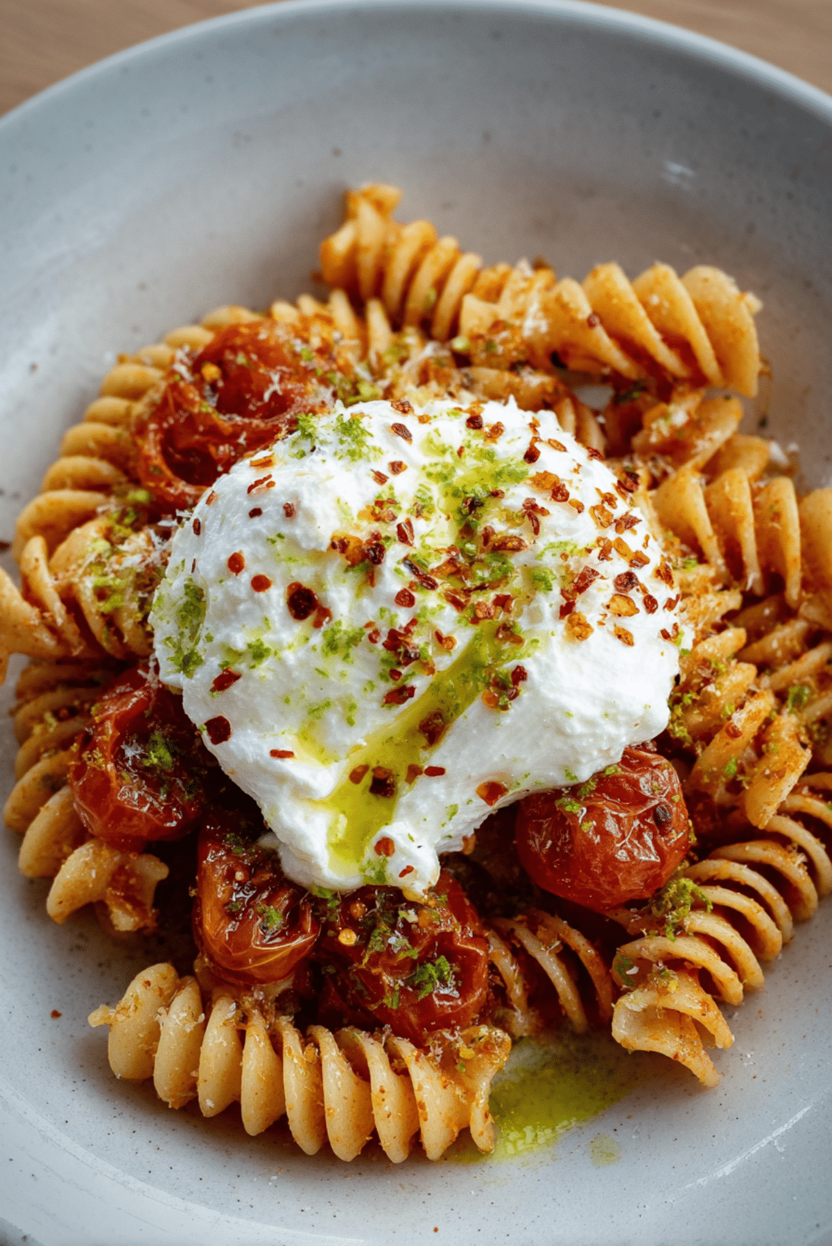 Cherry Tomato Confit & Burrata Pasta (Giant Fusilli)