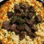 Garlic Butter Steak Bites with White Truffle Mac & Cheese