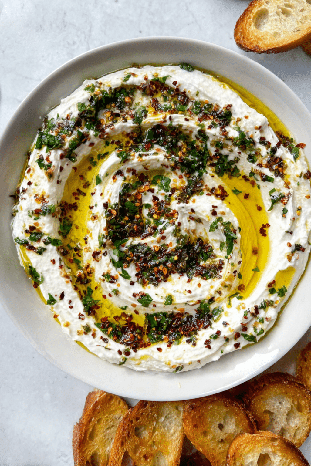 Whipped Ricotta with Garlic & Herb Dipping Oil