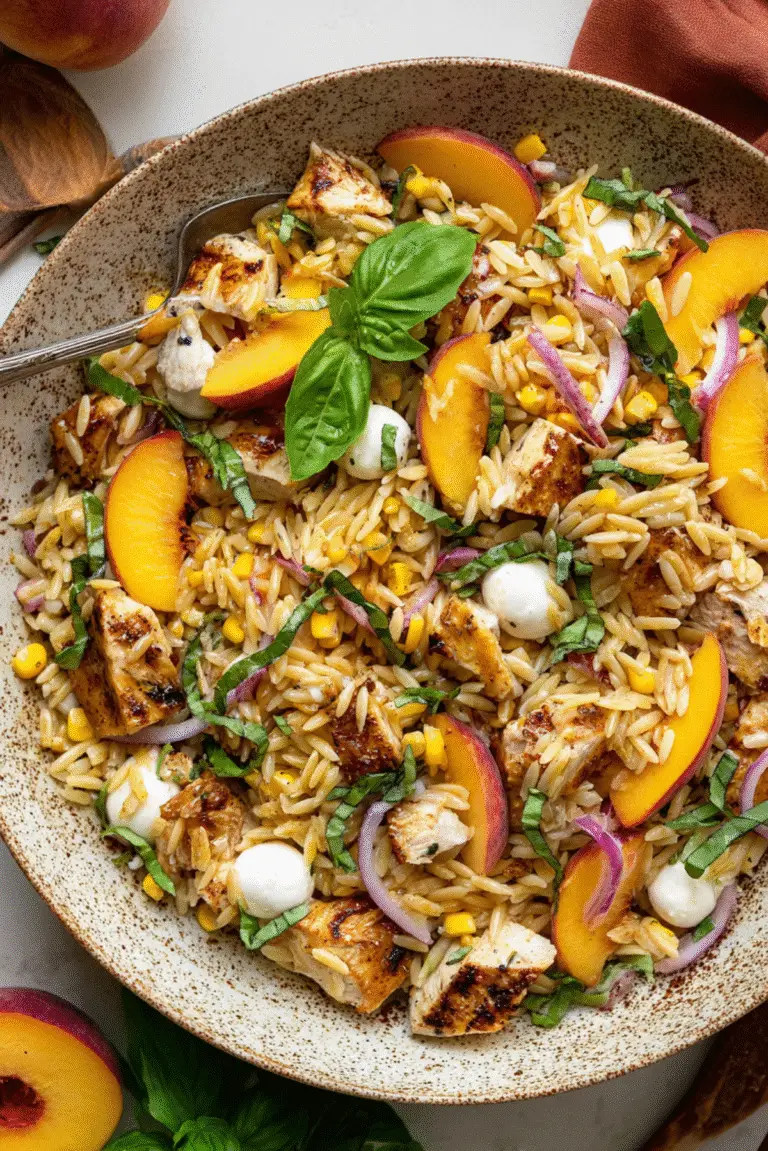 Peach & Basil Chicken Orzo Salad