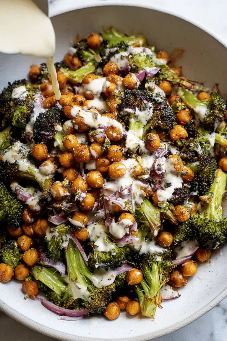 Roasted Broccoli & Chickpea Salad with Tahini-Parmesan Dressing