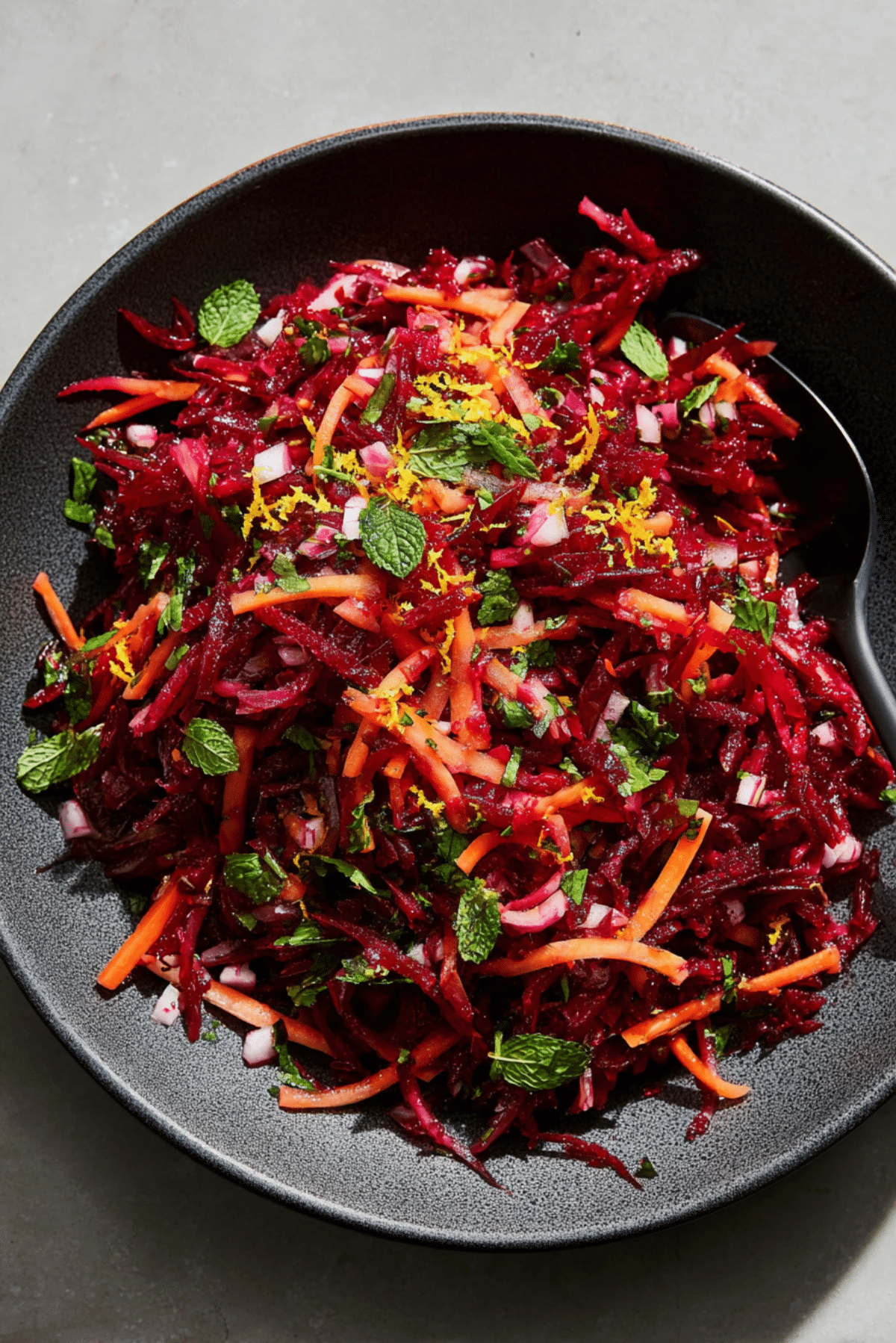 Fresh Grated Beet Salad with Lemon and Herbs