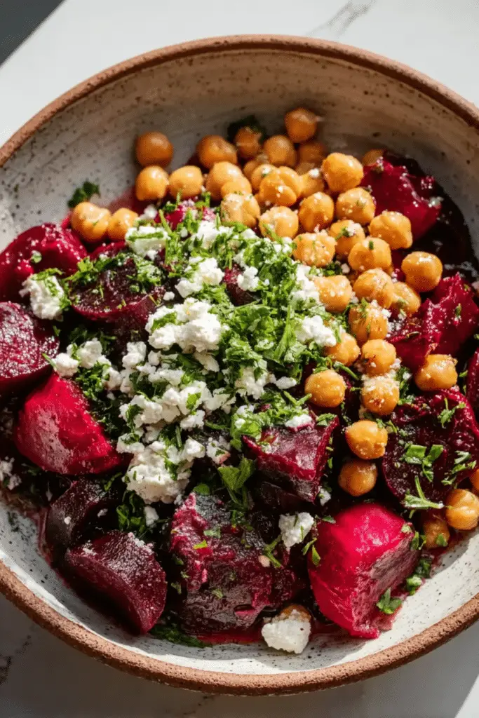 Chickpea, Beet & Feta Salad with Lemon-Garlic Vinaigrette