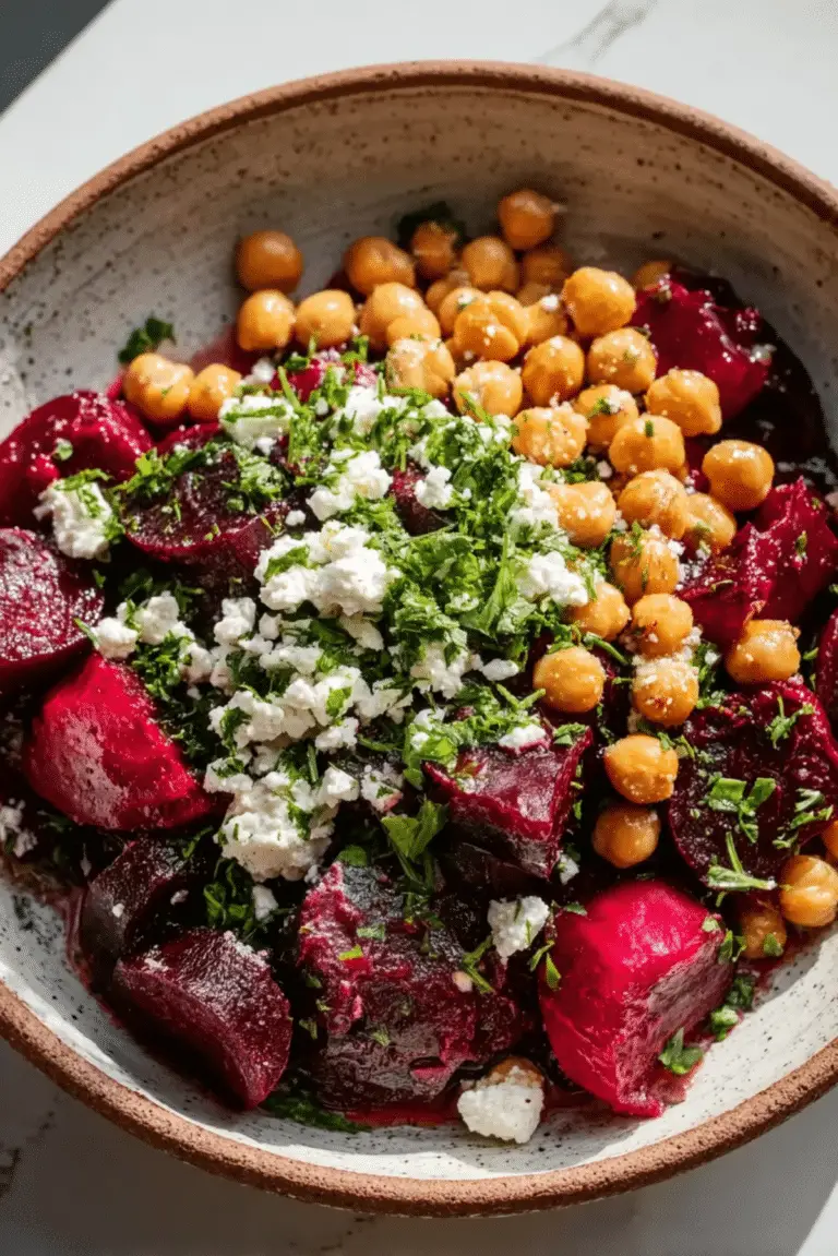 Chickpea, Beet & Feta Salad with Lemon-Garlic Vinaigrette