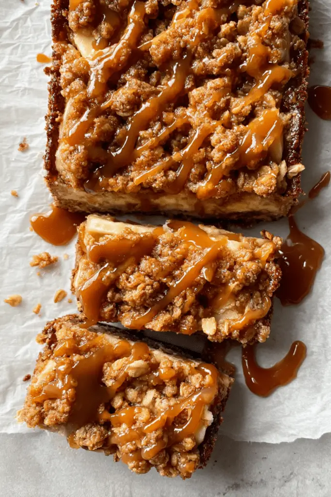 Salted Caramel Apple Crumble Cheesecake Bars
