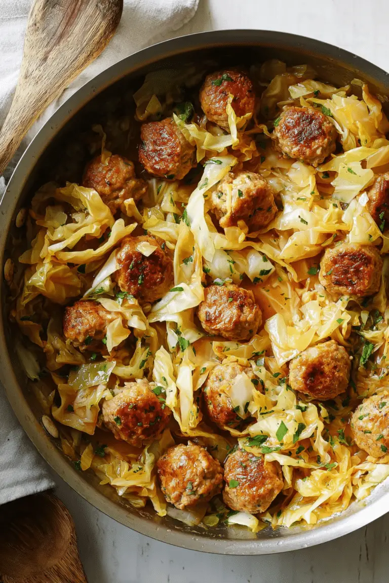 One-pan Fried Cabbage with Chicken Meatballs