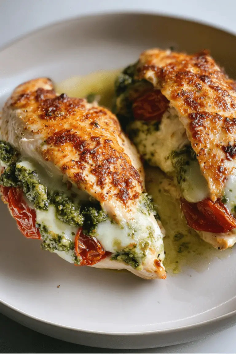 Pesto Mozzarella and Tomato Stuffed Chicken Breasts