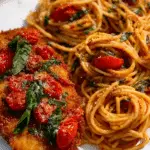 Cherry Tomato Spaghetti with Fried Chicken Cutlet