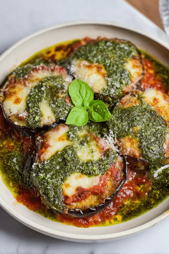 Grilled Eggplant Parmesan with Pesto