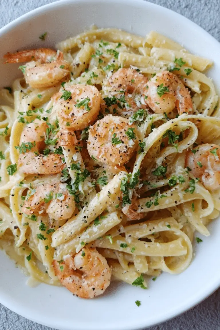 Garlic Cream Pasta with Shrimp