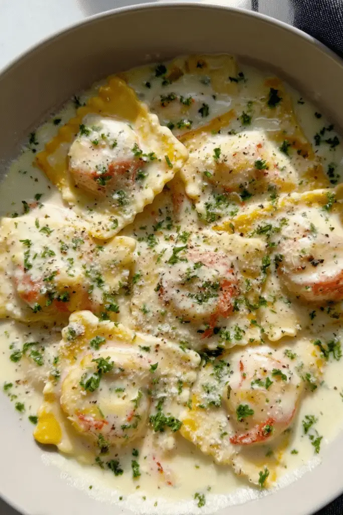 Lobster Ravioli in Alfredo Sauce