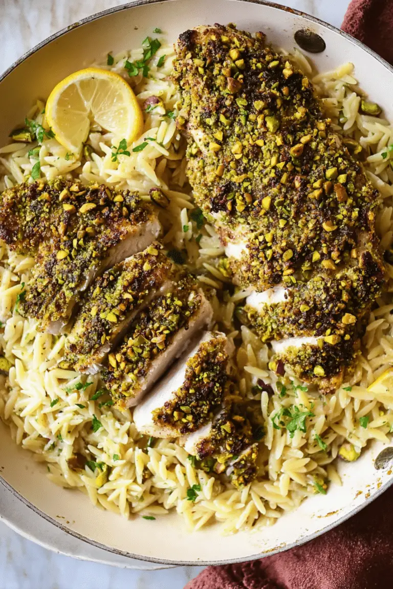 Pistachio Crusted Chicken with Lemon Orzo