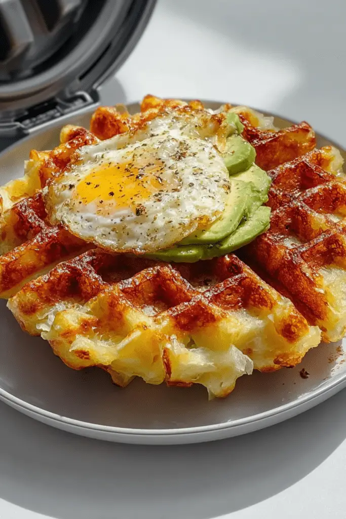 Crispy Potato Waffles Topped with Avocado & Egg