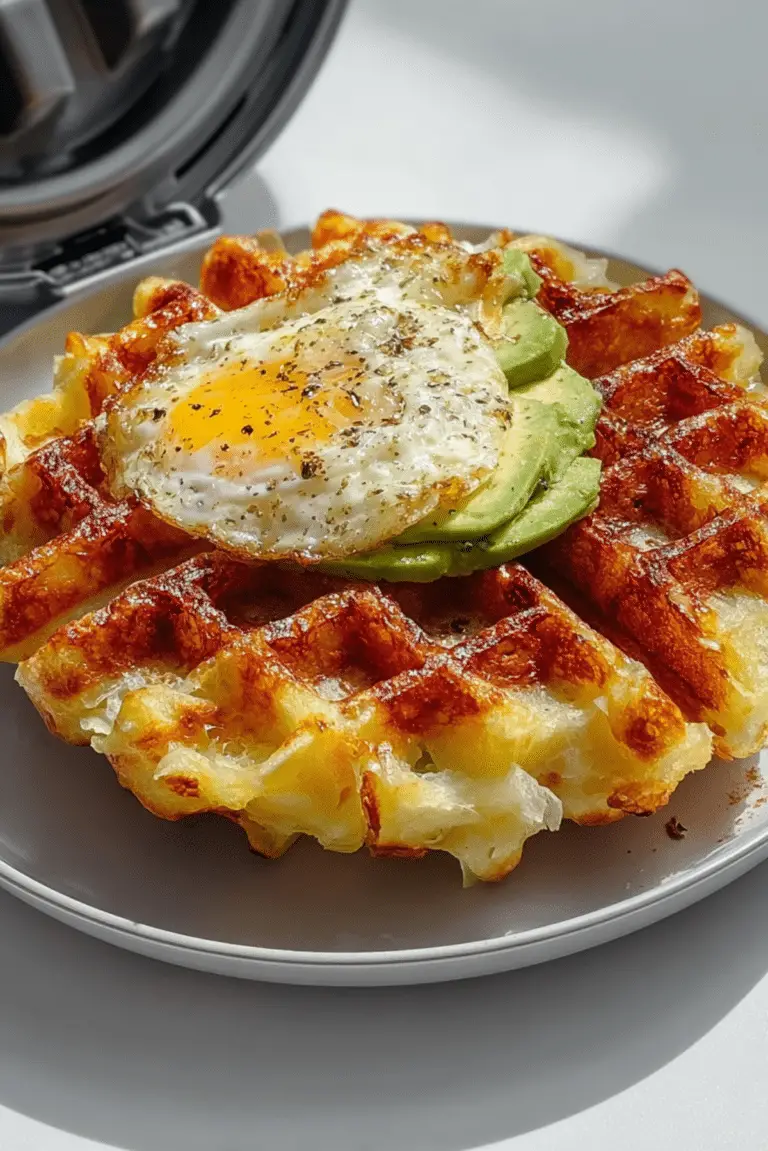 Crispy Potato Waffles Topped with Avocado & Egg