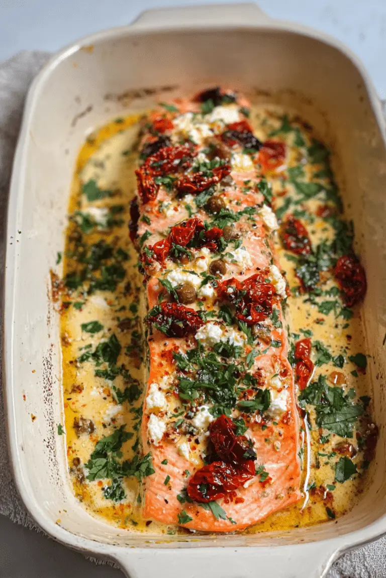 Juicy Baked Salmon with Sun-Dried Tomatoes, Feta, and Capers