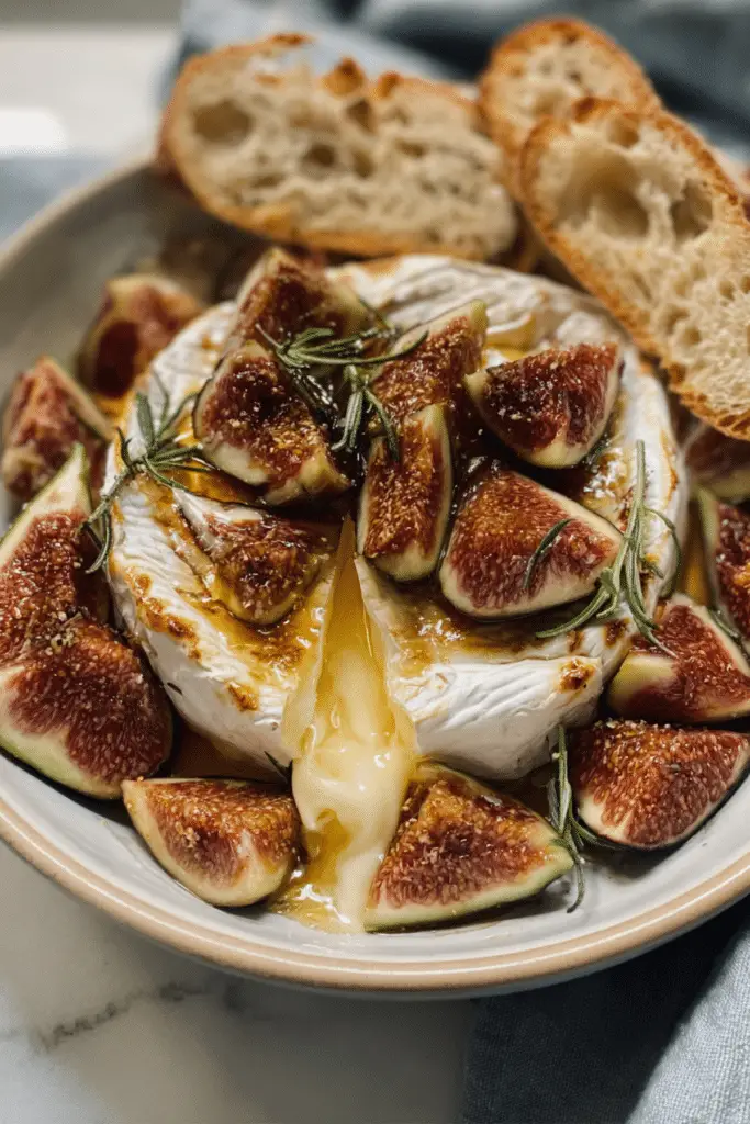 Baked Camembert Cheese With Figs, Honey And Crusty Bread