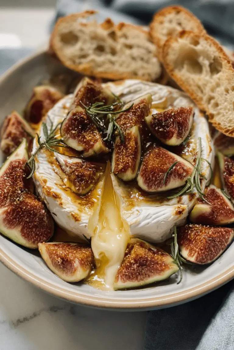 Baked Camembert Cheese With Figs, Honey And Crusty Bread