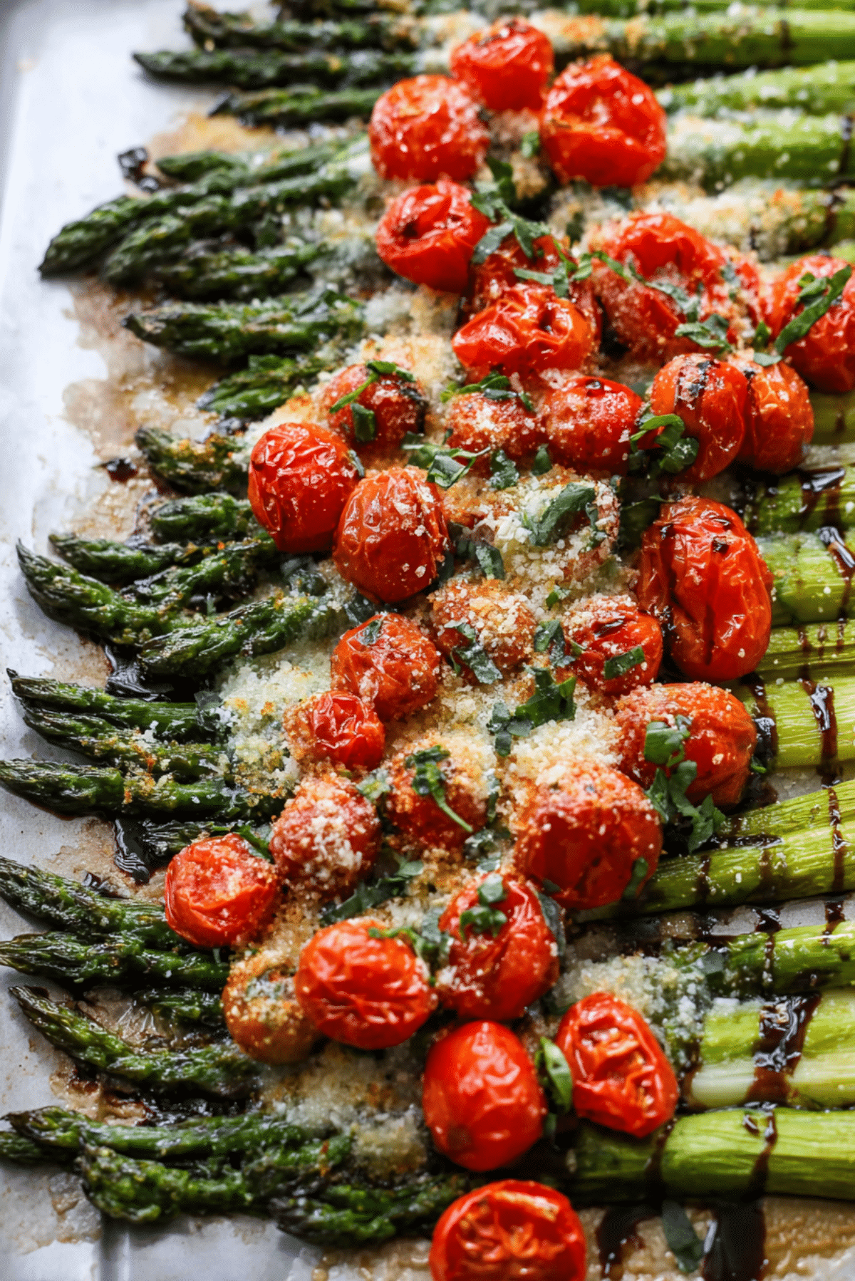 Parmesan Roasted Asparagus with Tomatoes & Balsamic