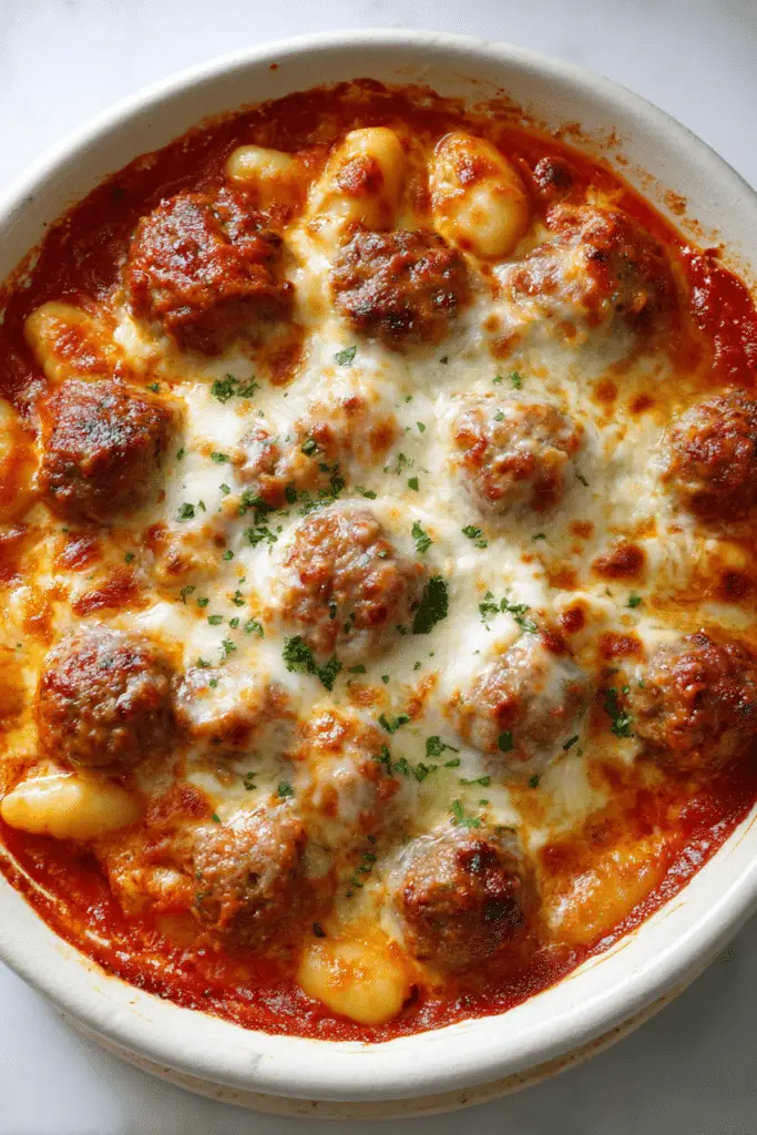 Creamy Tomato Sauce Gnocchi topped with burrata