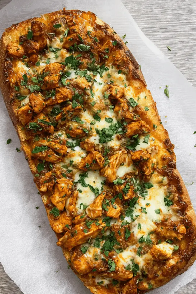 Buffalo Chicken Garlic Bread with homemade French loaf