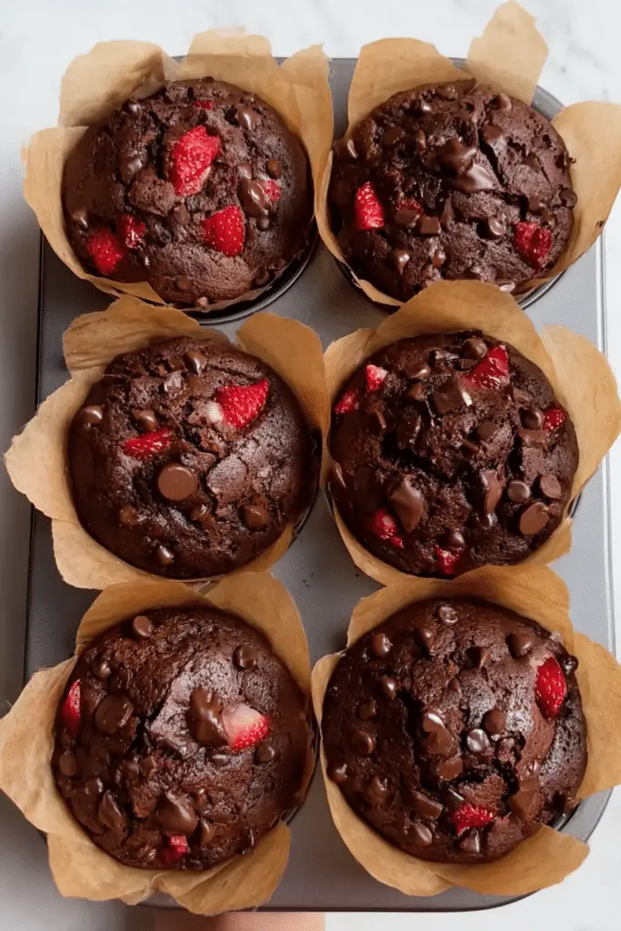 Double Chocolate Strawberry Banana Muffins