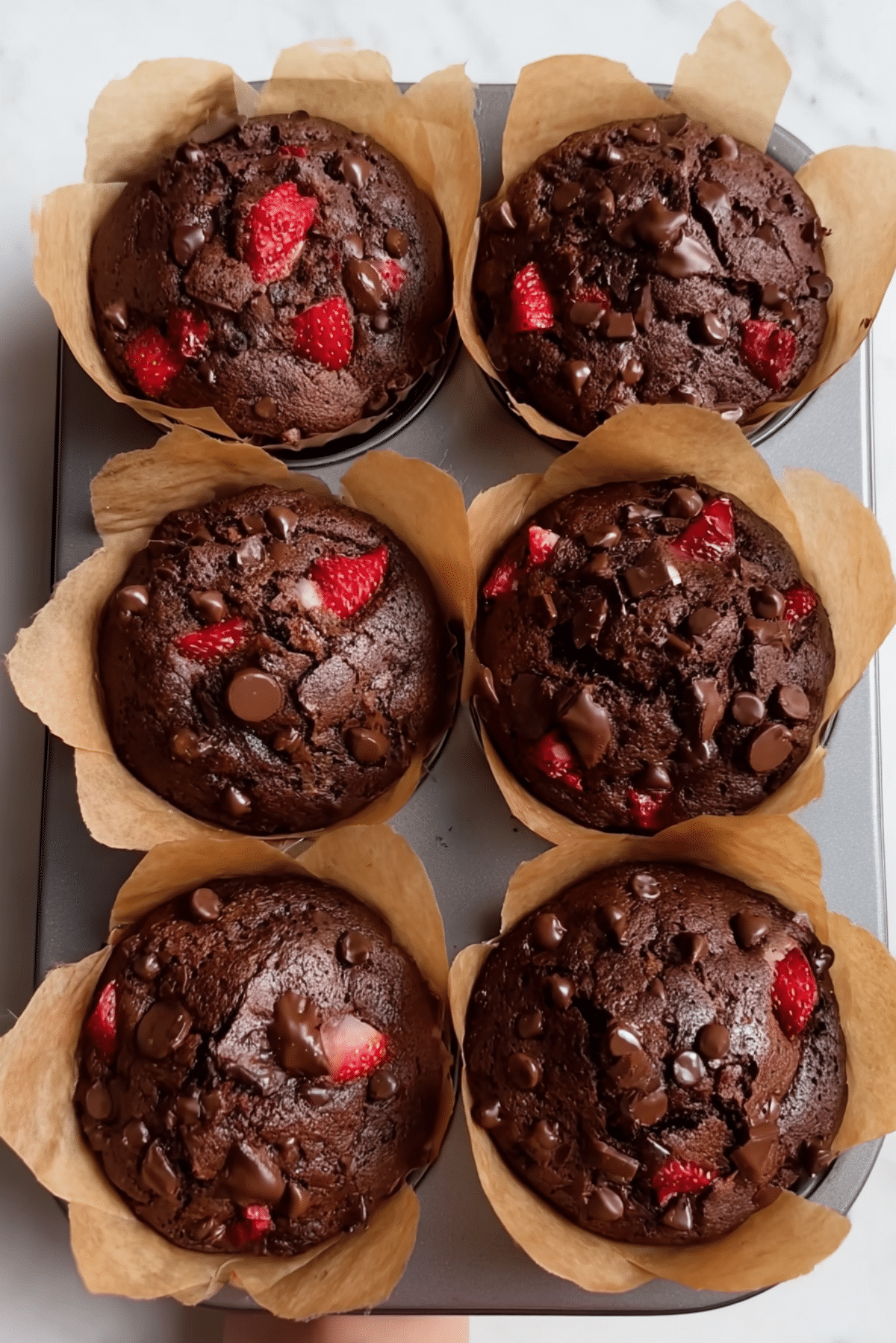 Double Chocolate Strawberry Banana Muffins
