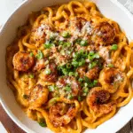 Spicy Gochujang Carbonara Udon with Shrimp