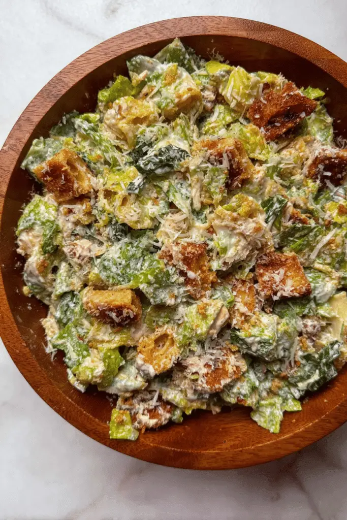 Caesar salad with croutons and cheese