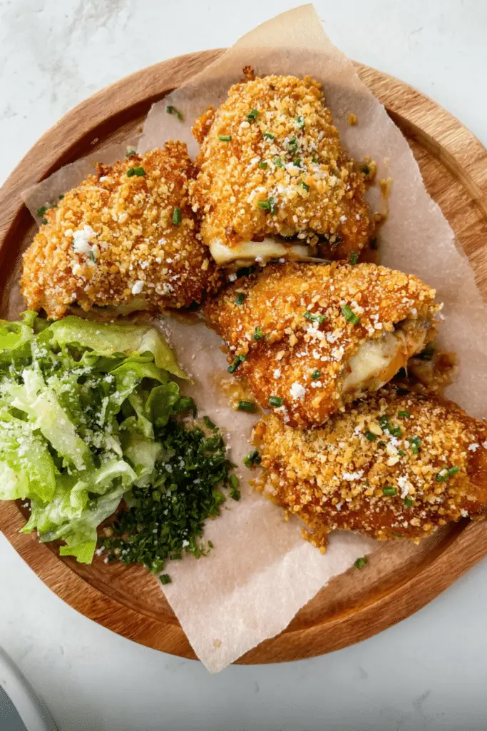 Crispy Stuffed Chicken With Mushrooms Cheese Sauce
