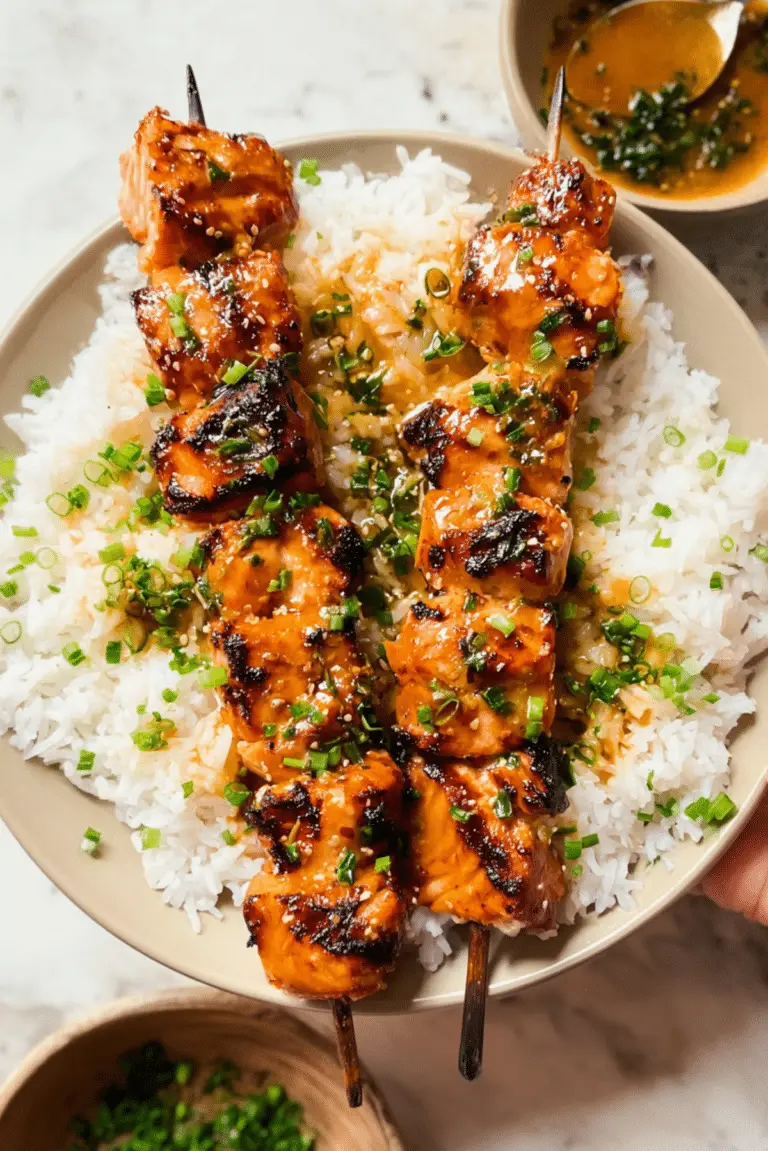 Honey Garlic Butter Salmon Skewers