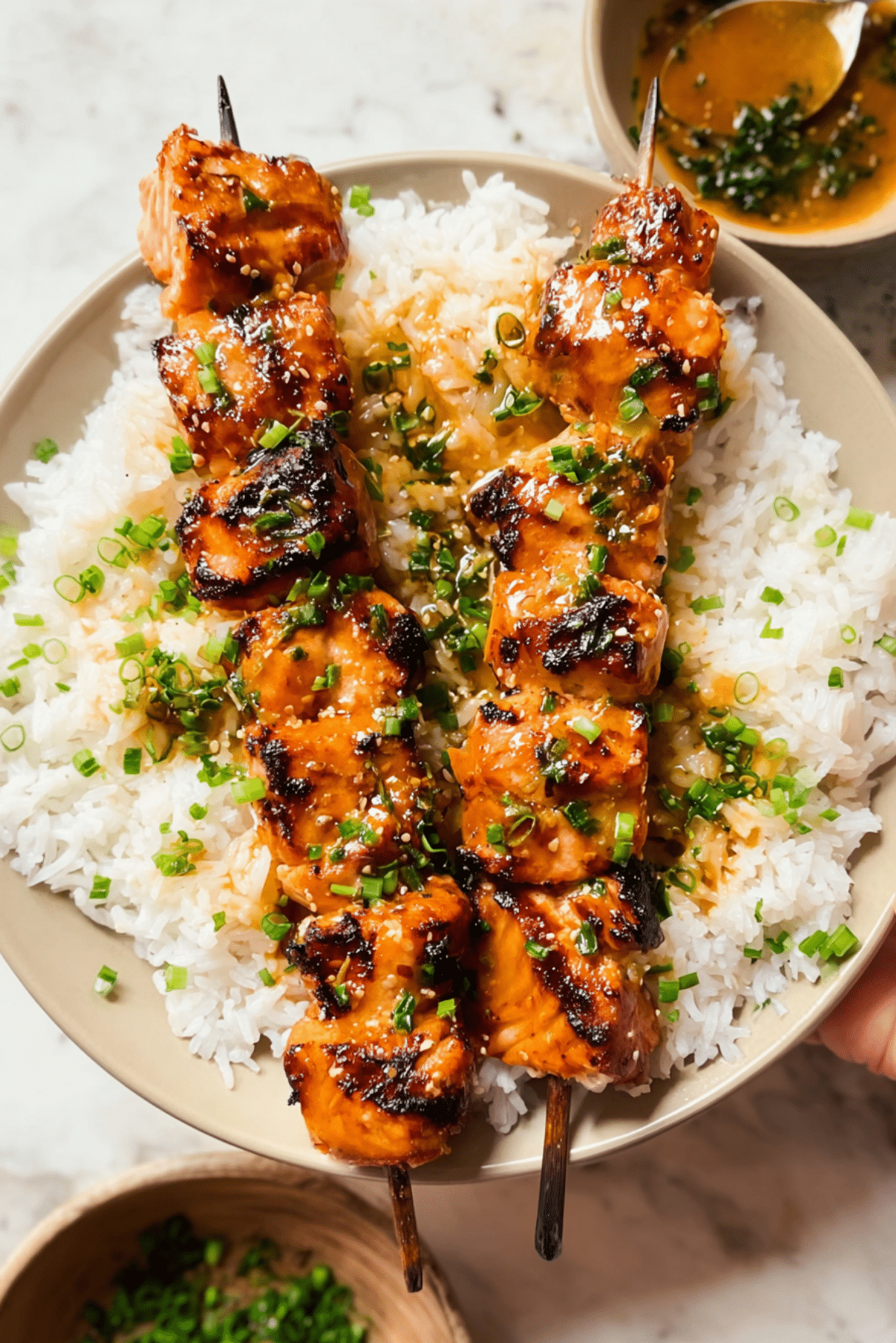 Honey Garlic Butter Salmon Skewers