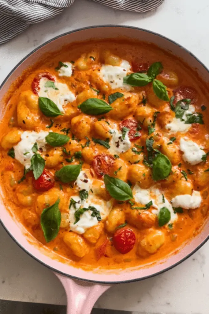 Burrata gnocchi with basil and tomato