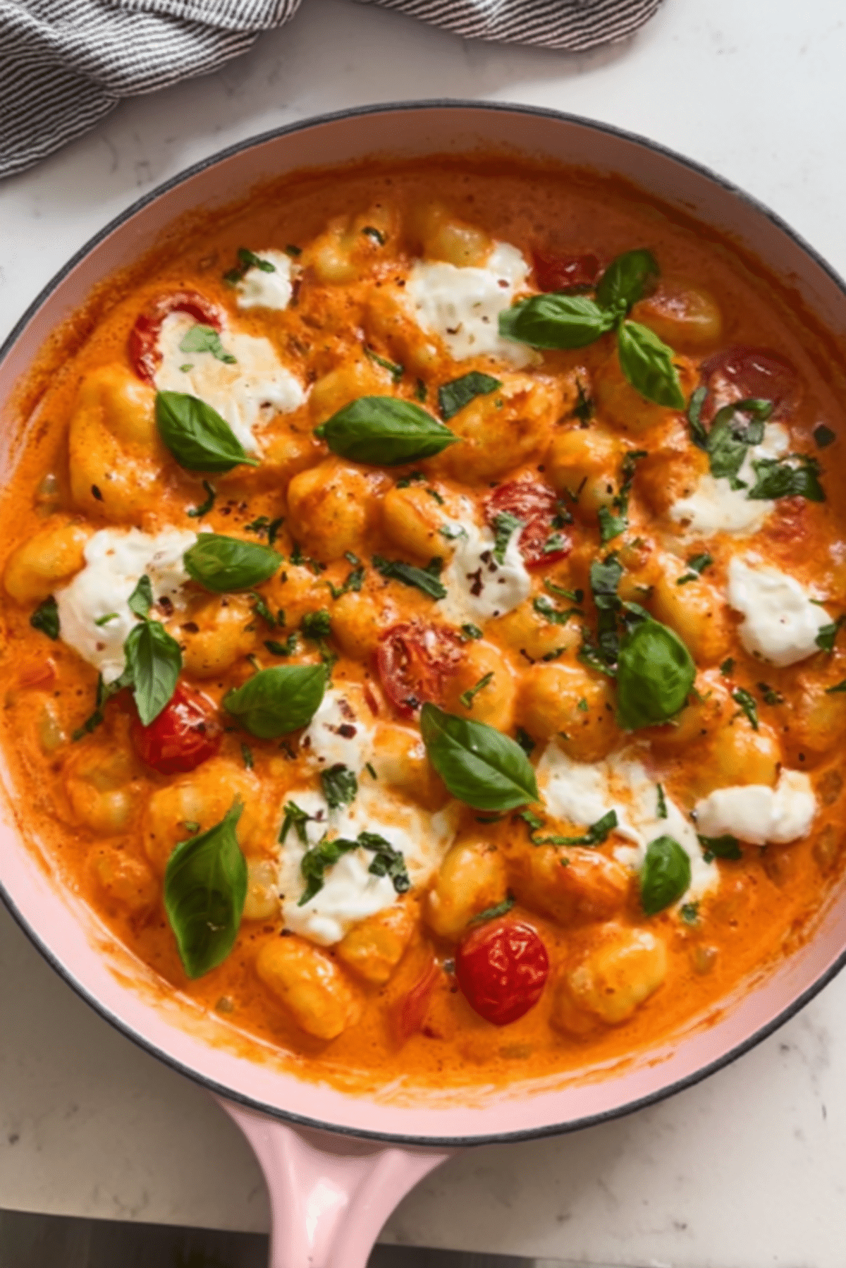 Burrata gnocchi with basil and tomato
