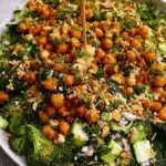 ROASTED BROCCOLI SALAD WITH PARMESAN CHICKPEA CRUNCH & LEMON-DATE DRESSING