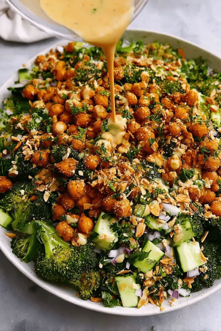 ROASTED BROCCOLI SALAD WITH PARMESAN CHICKPEA CRUNCH & LEMON-DATE DRESSING