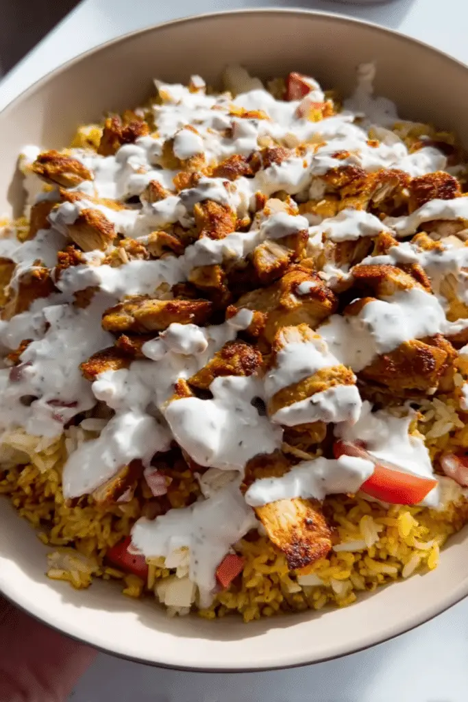 Chicken Shawarma Crispy Rice Salad with Creamy Tahini Lemon Dressing