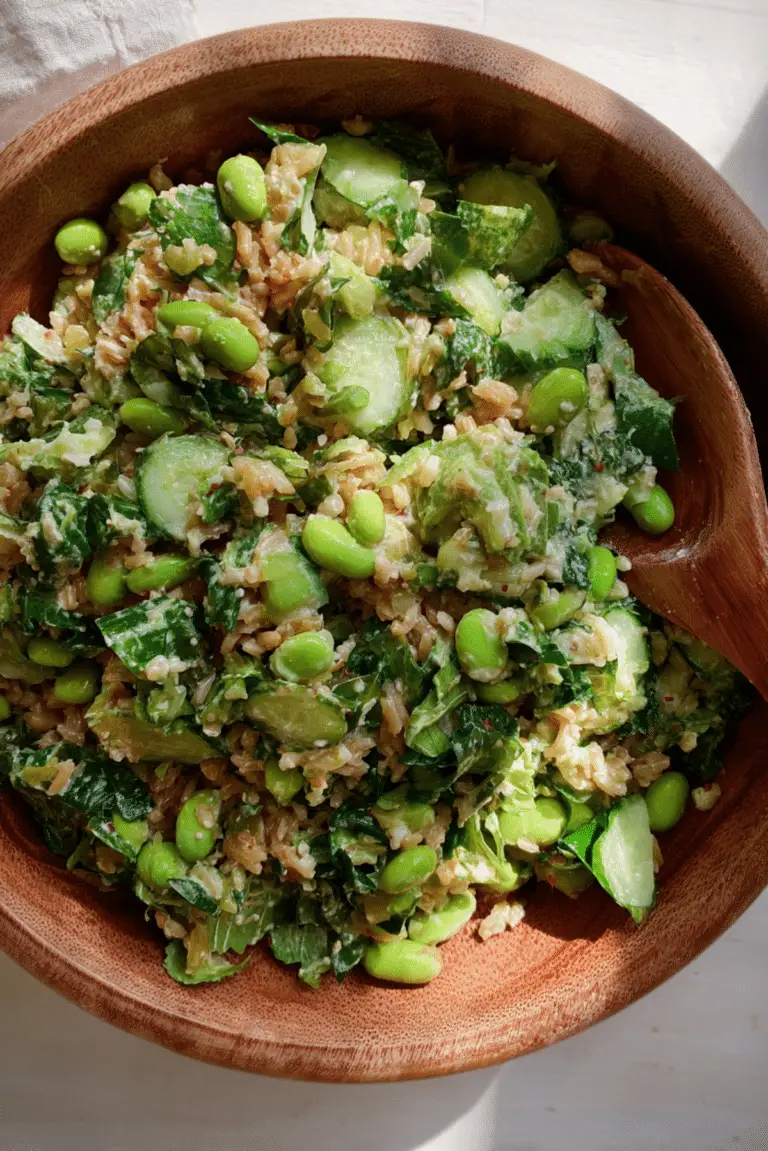 Crispy rice salad with edamame & creamy tahini ginger dressing