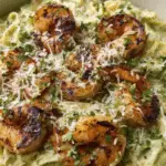 Low Calorie Creamy Poblano Pasta with Shrimp